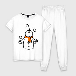 Пижама хлопковая женская Снеговик играет в снежки, цвет: белый