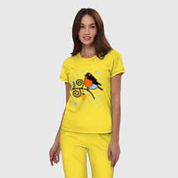 Пижама хлопковая женская Снегирь на ветке рябины, цвет: желтый — фото 2