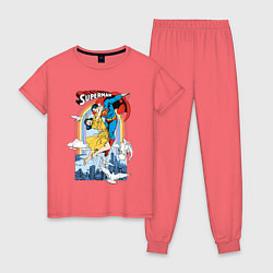 Пижама хлопковая женская Superman, цвет: коралловый