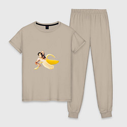 Пижама хлопковая женская Николас Кейдж в банане, цвет: миндальный