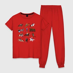 Пижама хлопковая женская Конный виды спорта, цвет: красный