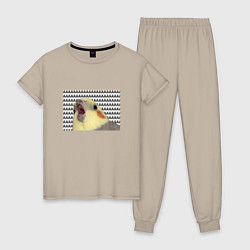 Пижама хлопковая женская Орущий попугай, цвет: миндальный