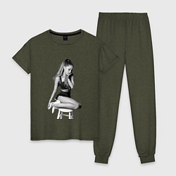 Пижама хлопковая женская ARIANA GRANDE, цвет: меланж-хаки