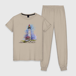 Пижама хлопковая женская Crisp Point Lighthouse, цвет: миндальный