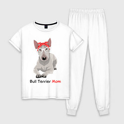 Пижама хлопковая женская Bull terrier Mom, цвет: белый