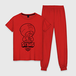 Пижама хлопковая женская Brawl Stars LEON раскраска, цвет: красный