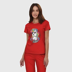 Пижама хлопковая женская Единорог хипстер, цвет: красный — фото 2