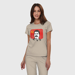 Пижама хлопковая женская Сталин и флаг СССР, цвет: миндальный — фото 2
