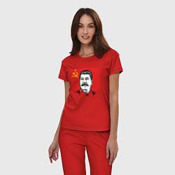 Пижама хлопковая женская Сталин и флаг СССР, цвет: красный — фото 2