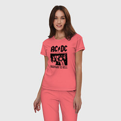 Пижама хлопковая женская ACDC highway to hell, цвет: коралловый — фото 2