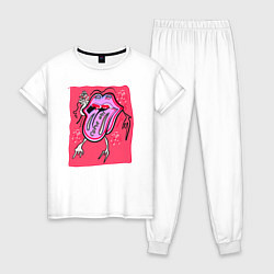 Пижама хлопковая женская Rolling stones, цвет: белый