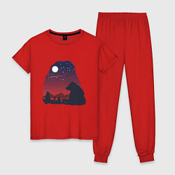 Пижама хлопковая женская Медведь, цвет: красный