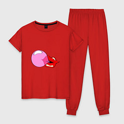 Пижама хлопковая женская Пузырь цвета красный — фото 1