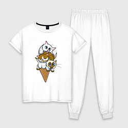 Пижама хлопковая женская Ice Cream Cats, цвет: белый
