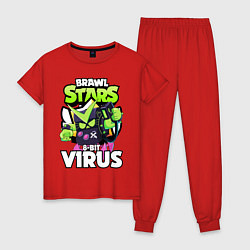 Пижама хлопковая женская BRAWL STARS VIRUS 8-BIT, цвет: красный