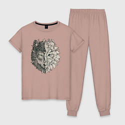 Пижама хлопковая женская Geometric Wolf, цвет: пыльно-розовый
