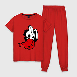 Пижама хлопковая женская Заяц ест сердце, цвет: красный