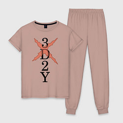 Пижама хлопковая женская 3D 2Y, цвет: пыльно-розовый