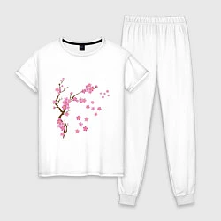 Пижама хлопковая женская Розовая сакура, цвет: белый