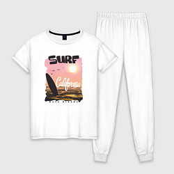 Пижама хлопковая женская Surf California, цвет: белый