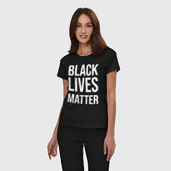 Пижама хлопковая женская BLACK LIVES MATTER, цвет: черный — фото 2
