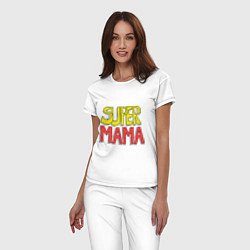 Пижама хлопковая женская Супер мама, цвет: белый — фото 2