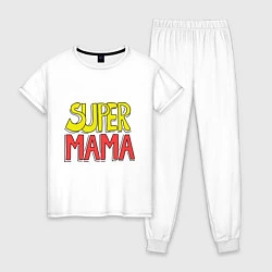 Пижама хлопковая женская Супер мама, цвет: белый