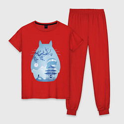 Пижама хлопковая женская Тоторо Миядзаки, цвет: красный