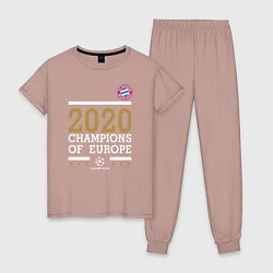 Пижама хлопковая женская FC Bayern Munchen Champions of Europe 2020, цвет: пыльно-розовый