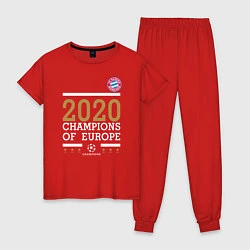 Пижама хлопковая женская FC Bayern Munchen Champions of Europe 2020, цвет: красный