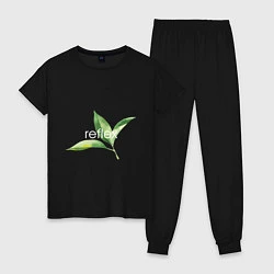 Пижама хлопковая женская Reflex листья, цвет: черный