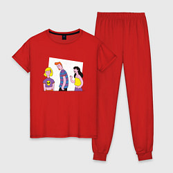 Пижама хлопковая женская Неверный парень мем, цвет: красный