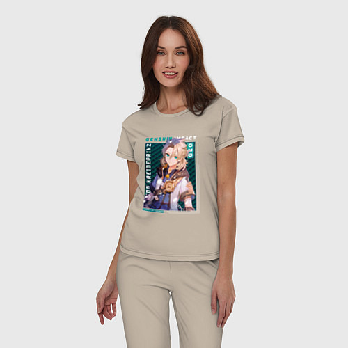 Женская пижама Альбедо Albedo с надписями, Genshin Impact / Миндальный – фото 3