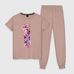 Пижама хлопковая женская Ветви сакуры, цвет: пыльно-розовый