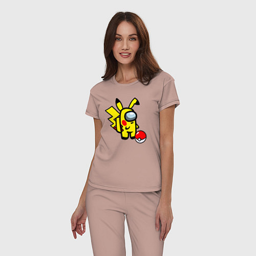 Женская пижама Among us Pikachu and Pokeball / Пыльно-розовый – фото 3