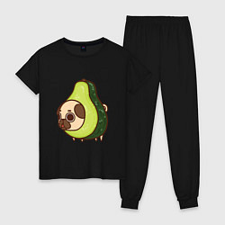 Пижама хлопковая женская Мопс-авокадо, цвет: черный