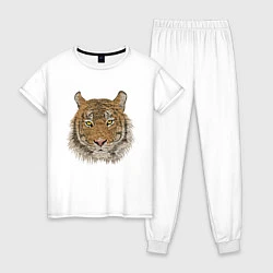 Пижама хлопковая женская Тигр, цвет: белый
