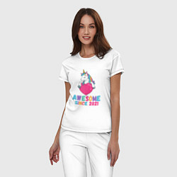 Пижама хлопковая женская Единорог 2021, цвет: белый — фото 2