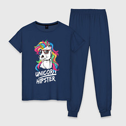 Пижама хлопковая женская Unicorn hipster, цвет: тёмно-синий