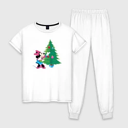 Пижама хлопковая женская Christmas Minnie, цвет: белый
