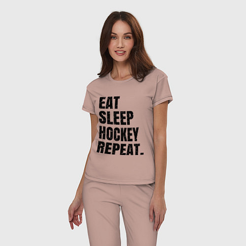 Женская пижама EAT SLEEP HOCKEY REPEAT / Пыльно-розовый – фото 3