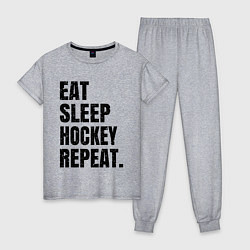 Пижама хлопковая женская EAT SLEEP HOCKEY REPEAT, цвет: меланж