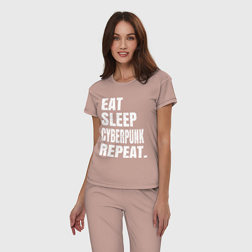 Женская пижама EAT SLEEP CYBERPUNK REPEAT / Пыльно-розовый – фото 3