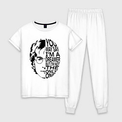Пижама хлопковая женская Джон Леннон, цитата Imagine, цвет: белый