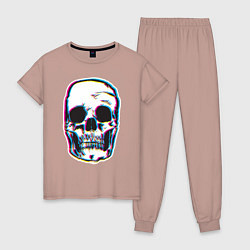 Пижама хлопковая женская Glitch Skull, цвет: пыльно-розовый