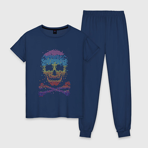 Женская пижама Пиксельный череп / Тёмно-синий – фото 1