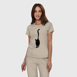 Пижама хлопковая женская Черный кот тушью, цвет: миндальный — фото 2