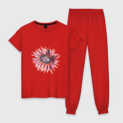Пижама хлопковая женская Акварельный подсолнух, цвет: красный