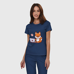 Пижама хлопковая женская Cute fox and laptop, цвет: тёмно-синий — фото 2