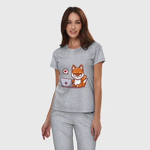 Женская пижама Cute fox and laptop / Меланж – фото 3